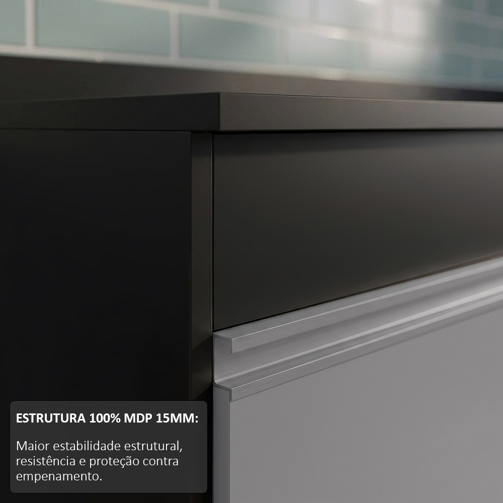 Balcão Gabinete 180cm com Tampo Dallas Preto/Cinza - Lumil