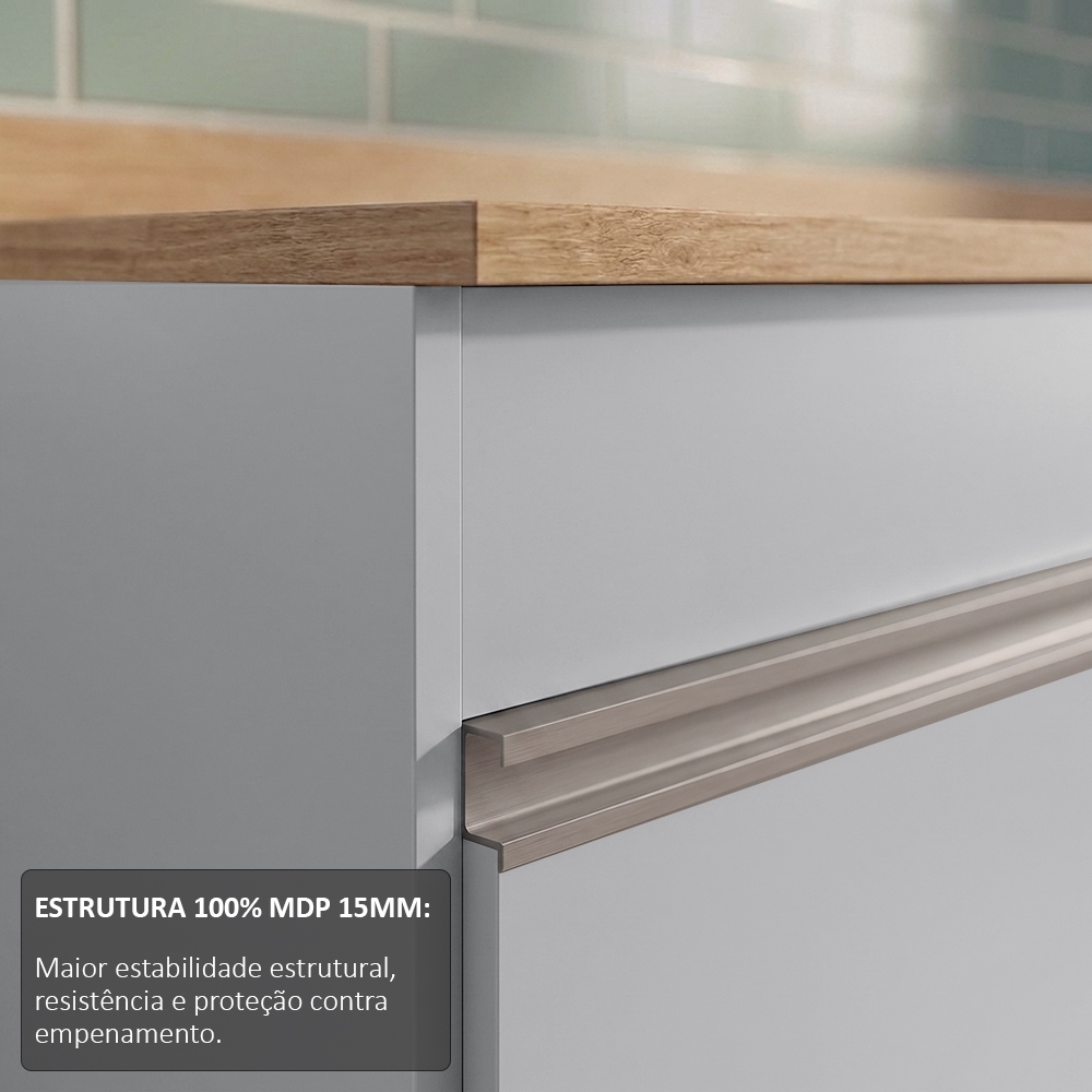 Balcão de Cozinha Para Pia 180cm com Tampo 4 Portas Dallas Cinza Claro/Castanho - Lumil