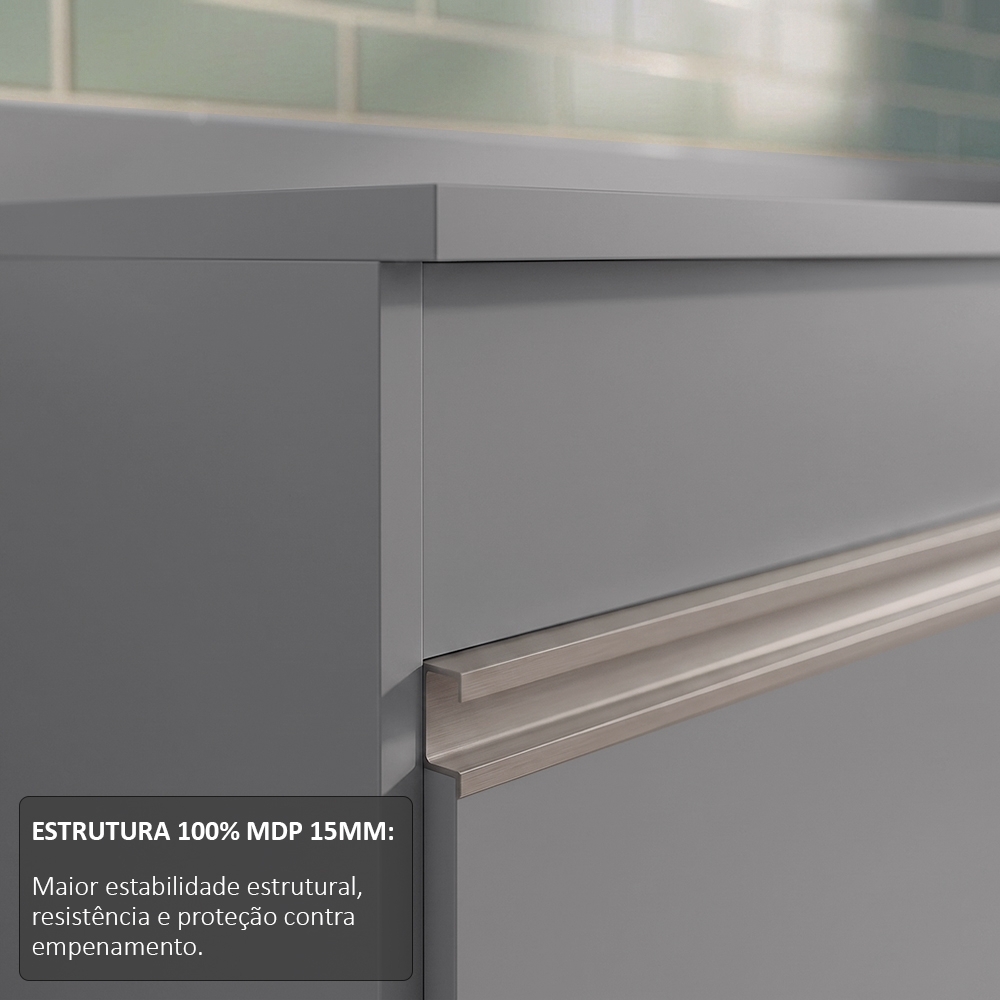 Balcão de Cozinha Para Pia Com Tampo 180cm Dallas Cinza     - Lumil