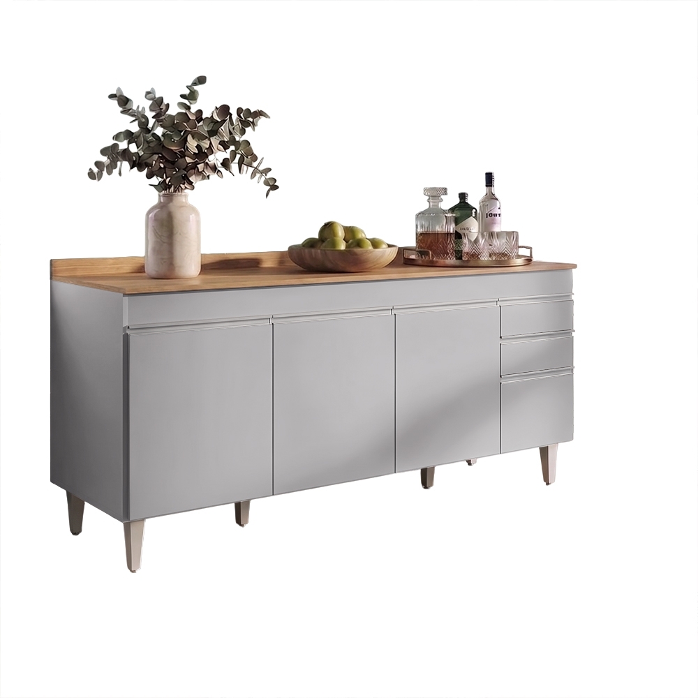 Balcão de Cozinha Para Pia 180cm com Tampo 4 Portas Dallas Cinza Claro/Castanho - Lumil