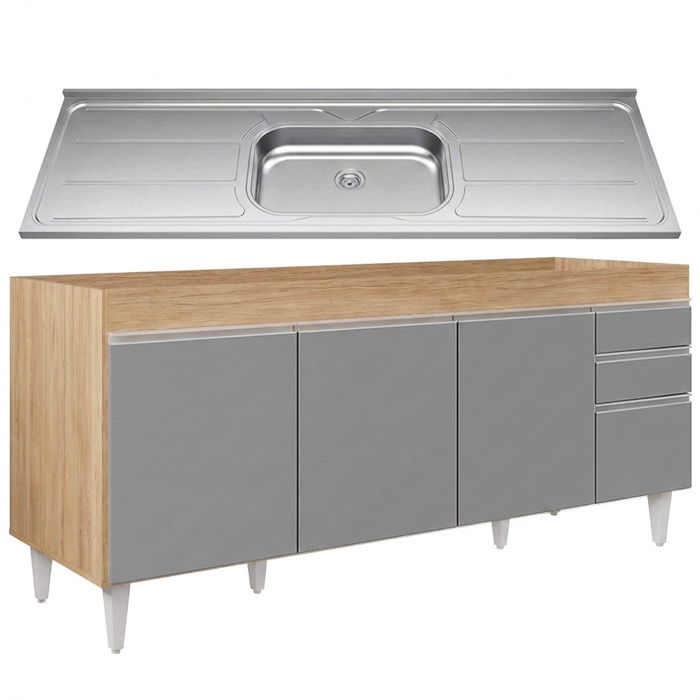 Balcão Gabinete Com Pia 180cm Dallas Castanho/Cinza - Lumil