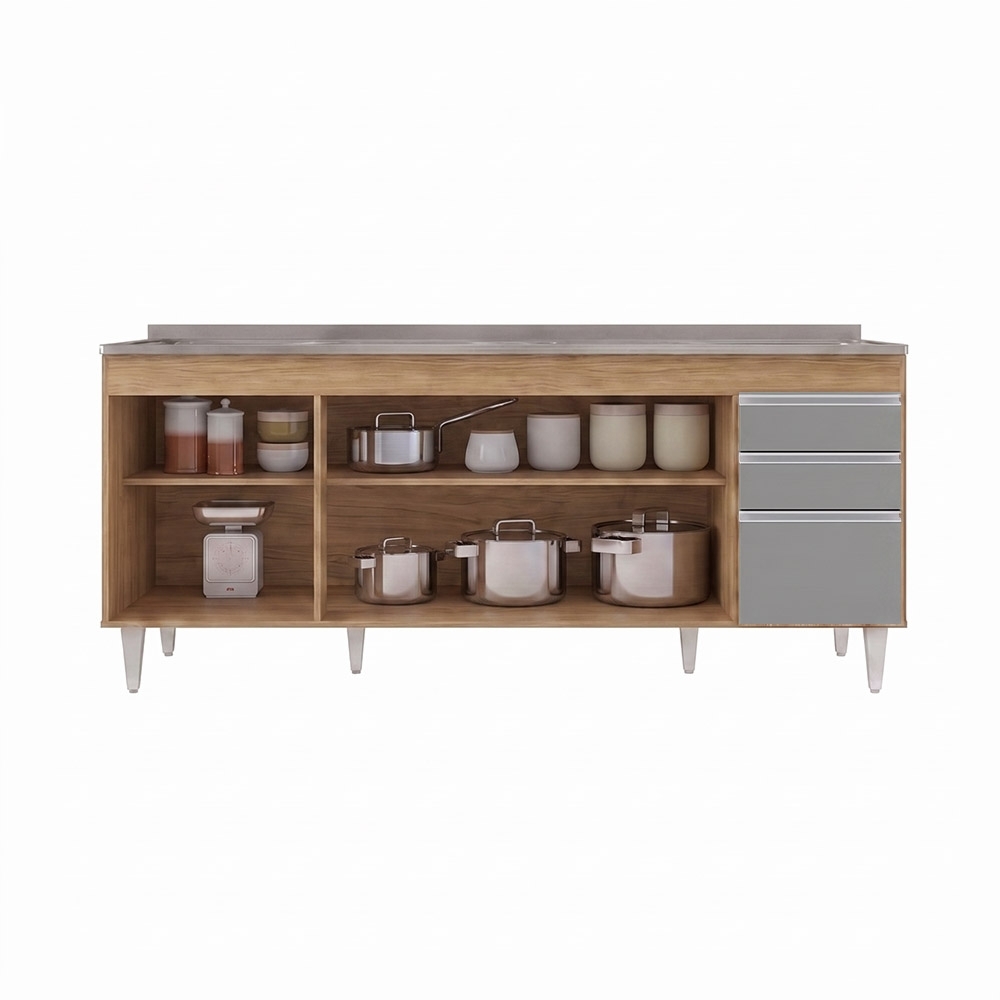 Balcão Gabinete Com Pia 180cm Dallas Castanho/Cinza - Lumil