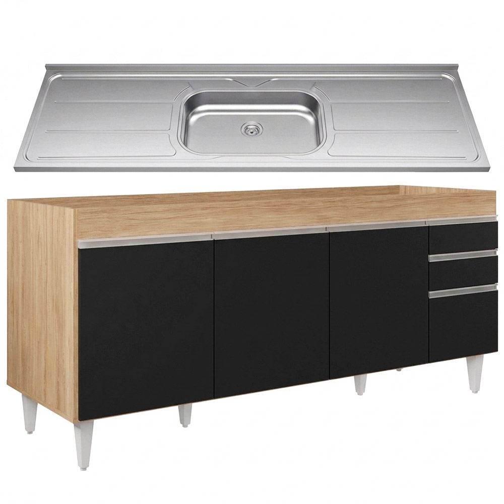 Balcão Gabinete Com Pia 180cm Dallas Castanho/Preto - Lumil