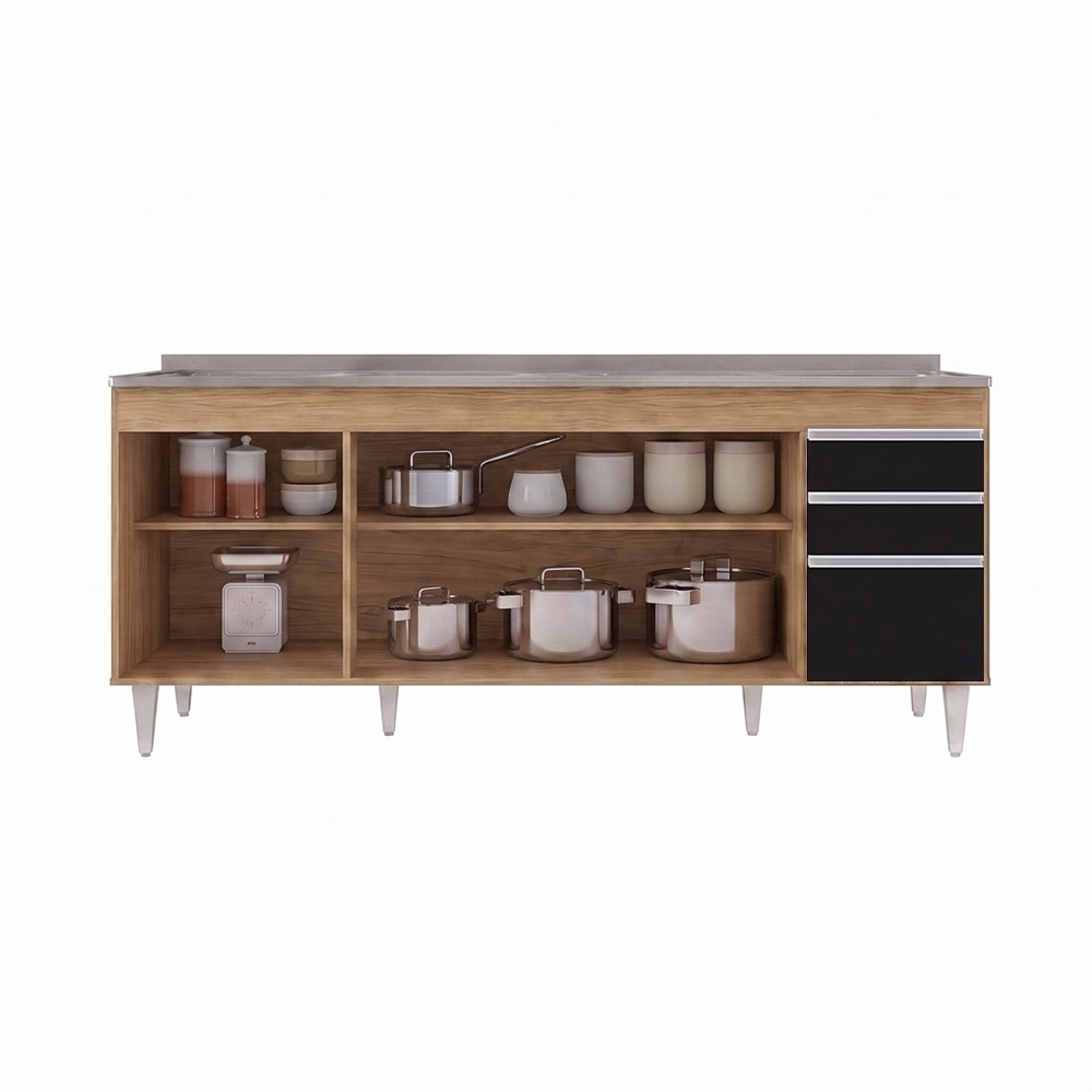 Balcão Gabinete Com Pia 180cm Dallas Castanho/Preto - Lumil