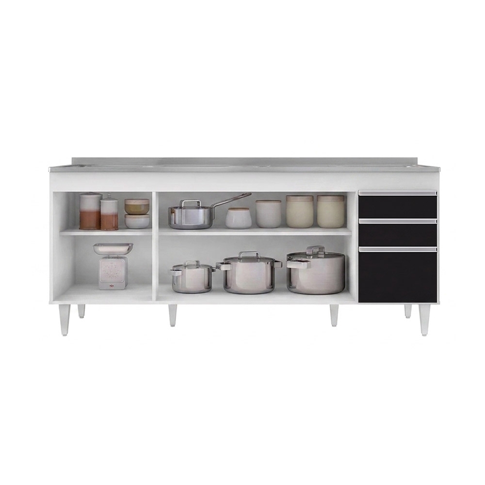 Balcão Gabinete Com Pia 180cm Dallas Branco/Preto - Lumil