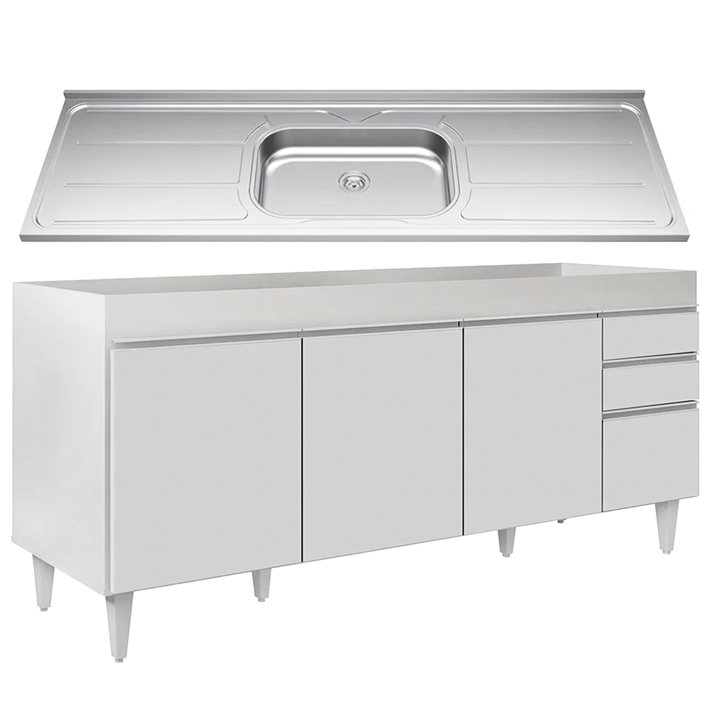 Balcão Gabinete Com Pia 180cm Dallas Branco - Lumil