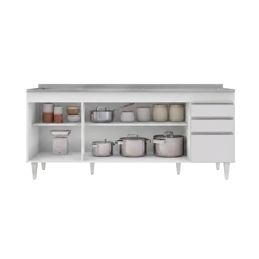 Balcão Gabinete Com Pia 180cm Dallas Branco - Lumil