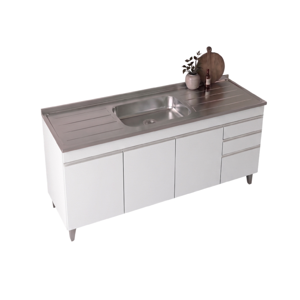 Balcão Gabinete Com Pia 180cm Dallas Branco - Lumil