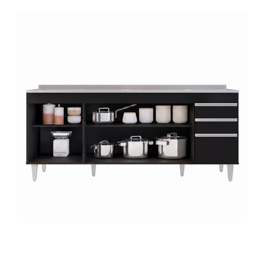 Balcão Gabinete Com Pia 180cm Dallas Preto - Lumil