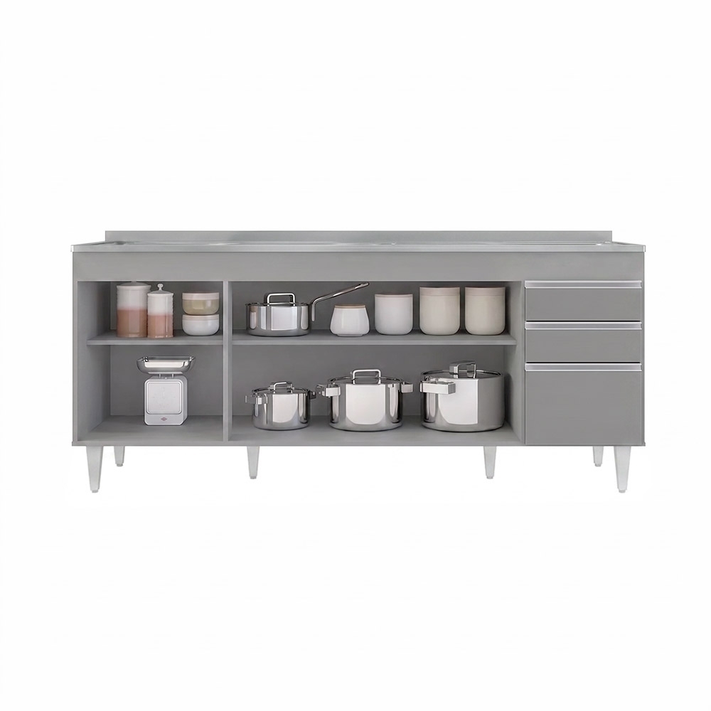Balcão de Cozinha Com Pia Inox 180cm Dallas Cinza           - Lumil