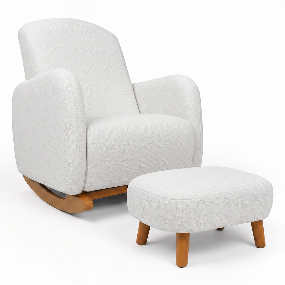 Poltrona Amamentação Balanço e Puff Serena Boucle Off White I01 - Mpozenato