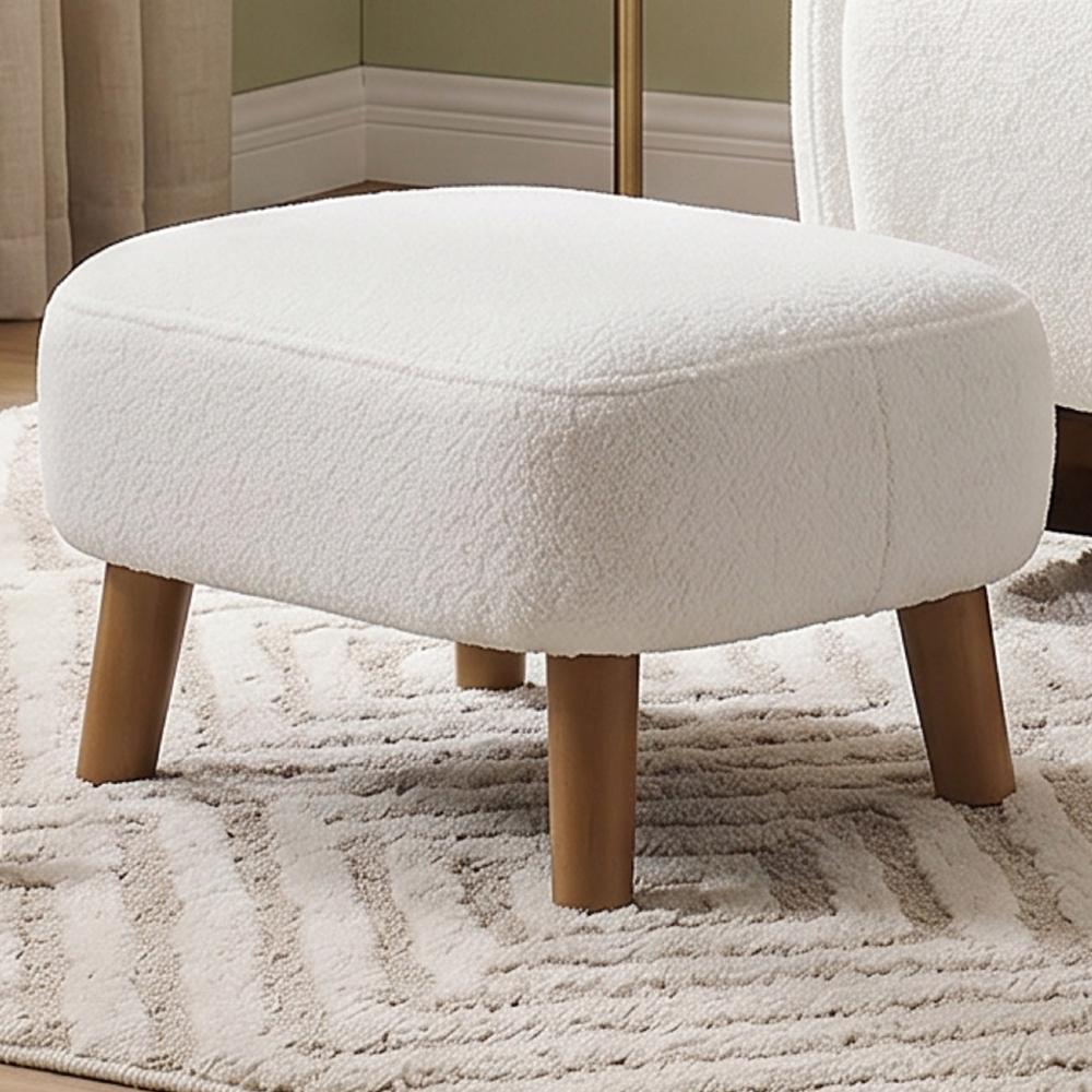 Poltrona Amamentação Balanço e Puff Serena Boucle Off White I01 - Mpozenato