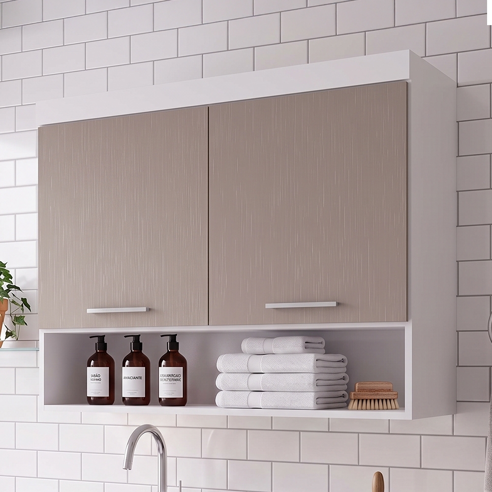 Armário Aéreo Ponte Modulado 97cm Taiga Branco/Cinnamon L01 - Mpozenato