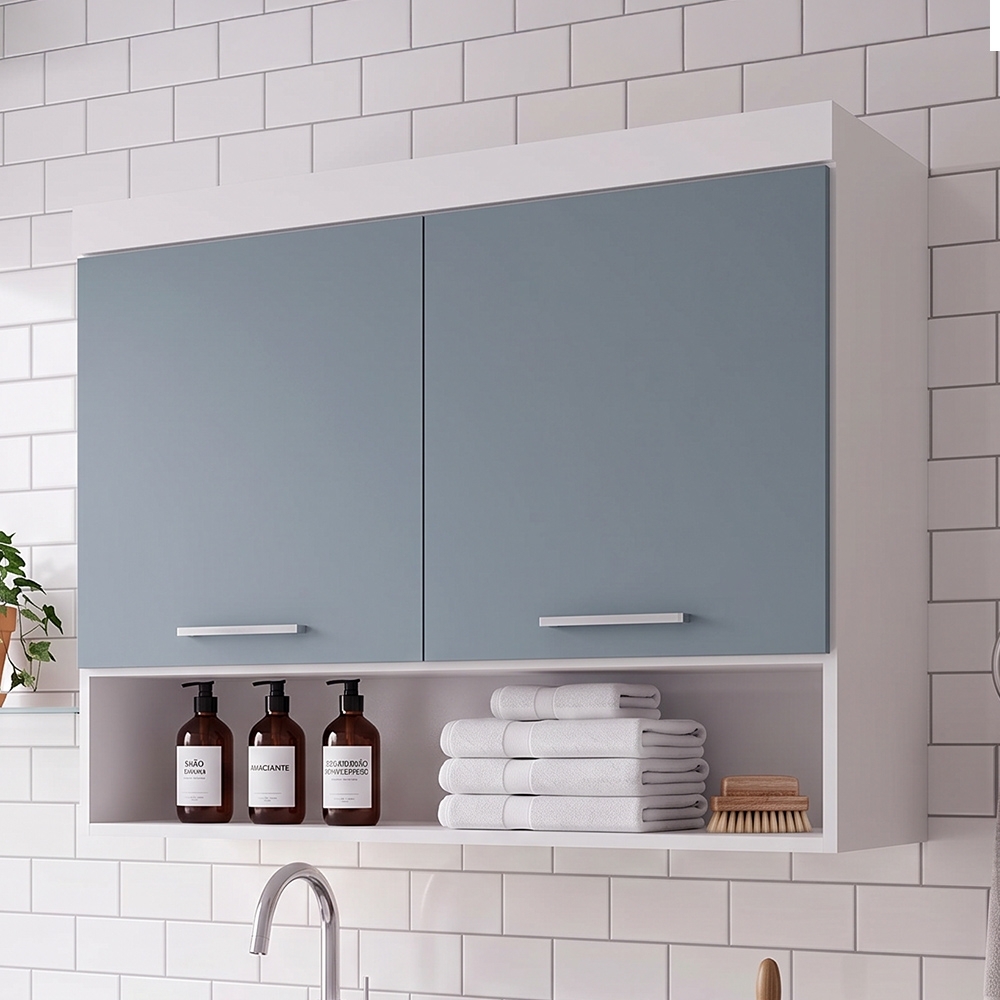 Armário Aéreo Ponte Modulado 97cm Taiga Branco/Grey L01 - Mpozenato