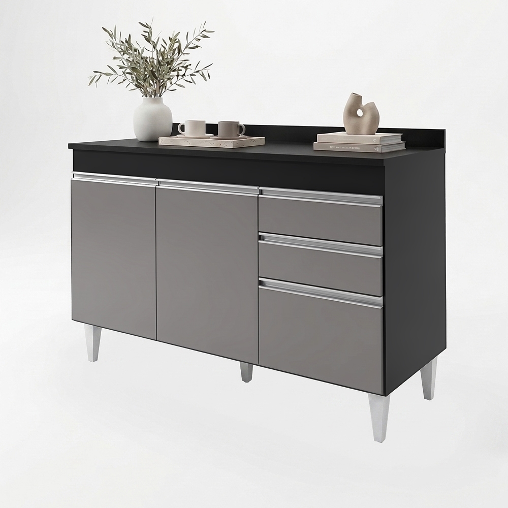 Balcão Gabinete para pia com Tampo 120cm Michigan Pto/Cinza - Lumil
