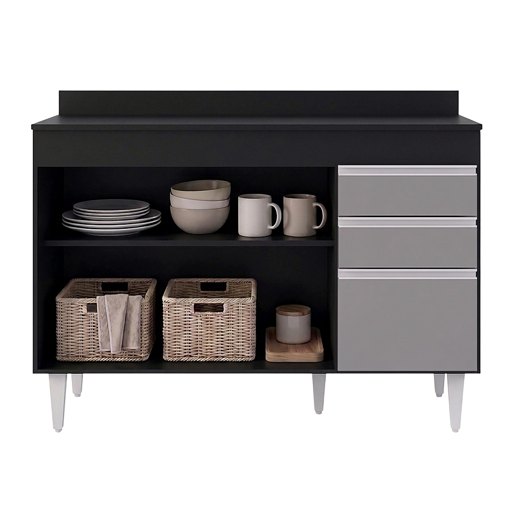 Balcão Gabinete para pia com Tampo 120cm Michigan Pto/Cinza - Lumil