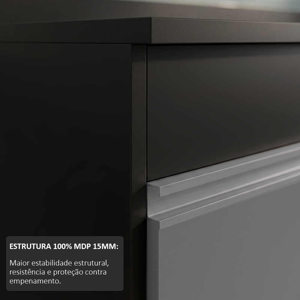 Balcão Gabinete para pia com Tampo 120cm Michigan Pto/Cinza - Lumil