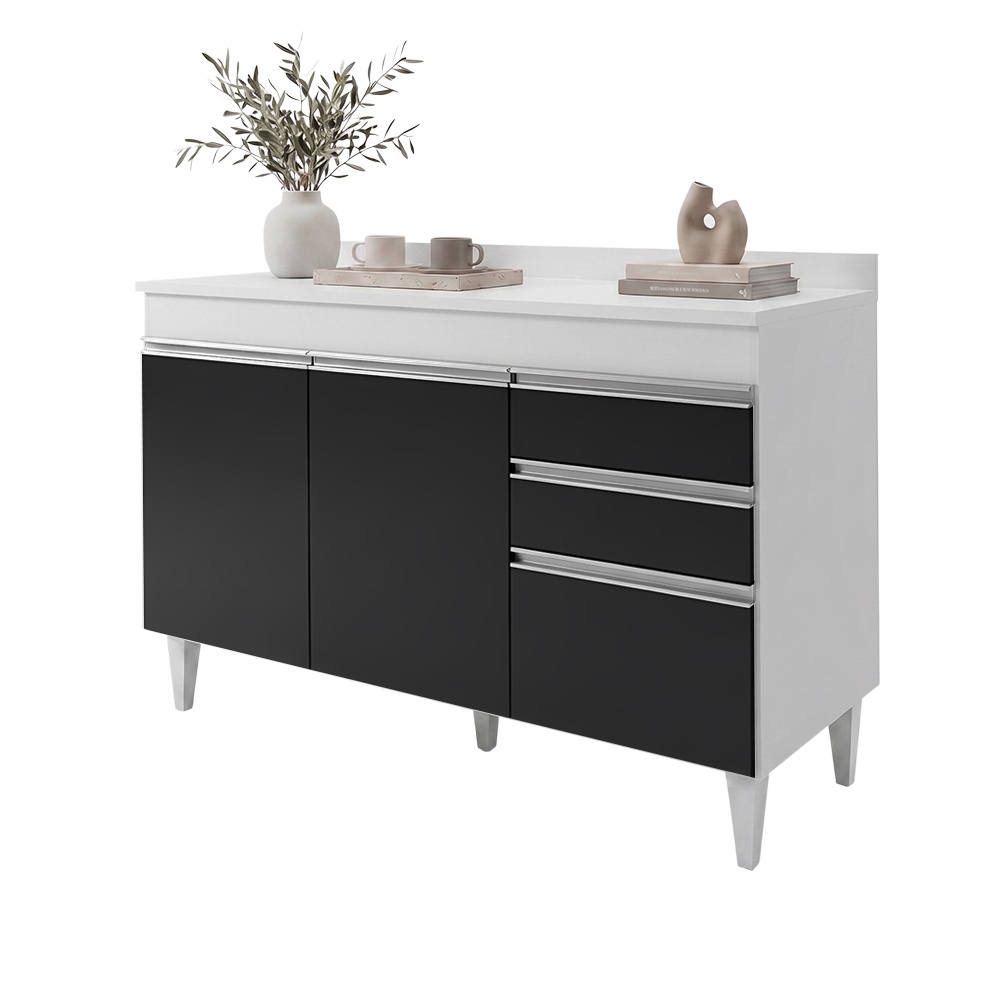 Balcão Gabinete para pia com Tampo 120cm Michigan Branco/Pto - Lumil