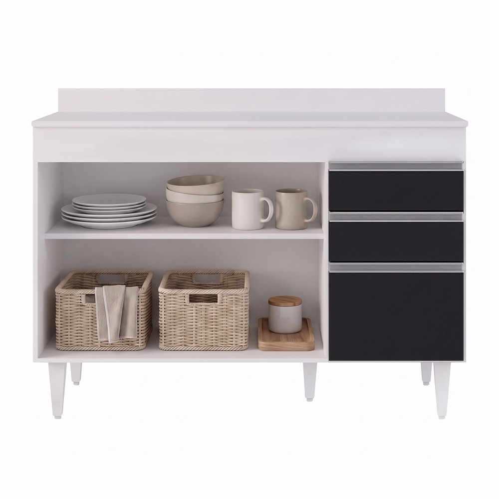 Balcão Gabinete para pia com Tampo 120cm Michigan Branco/Pto - Lumil