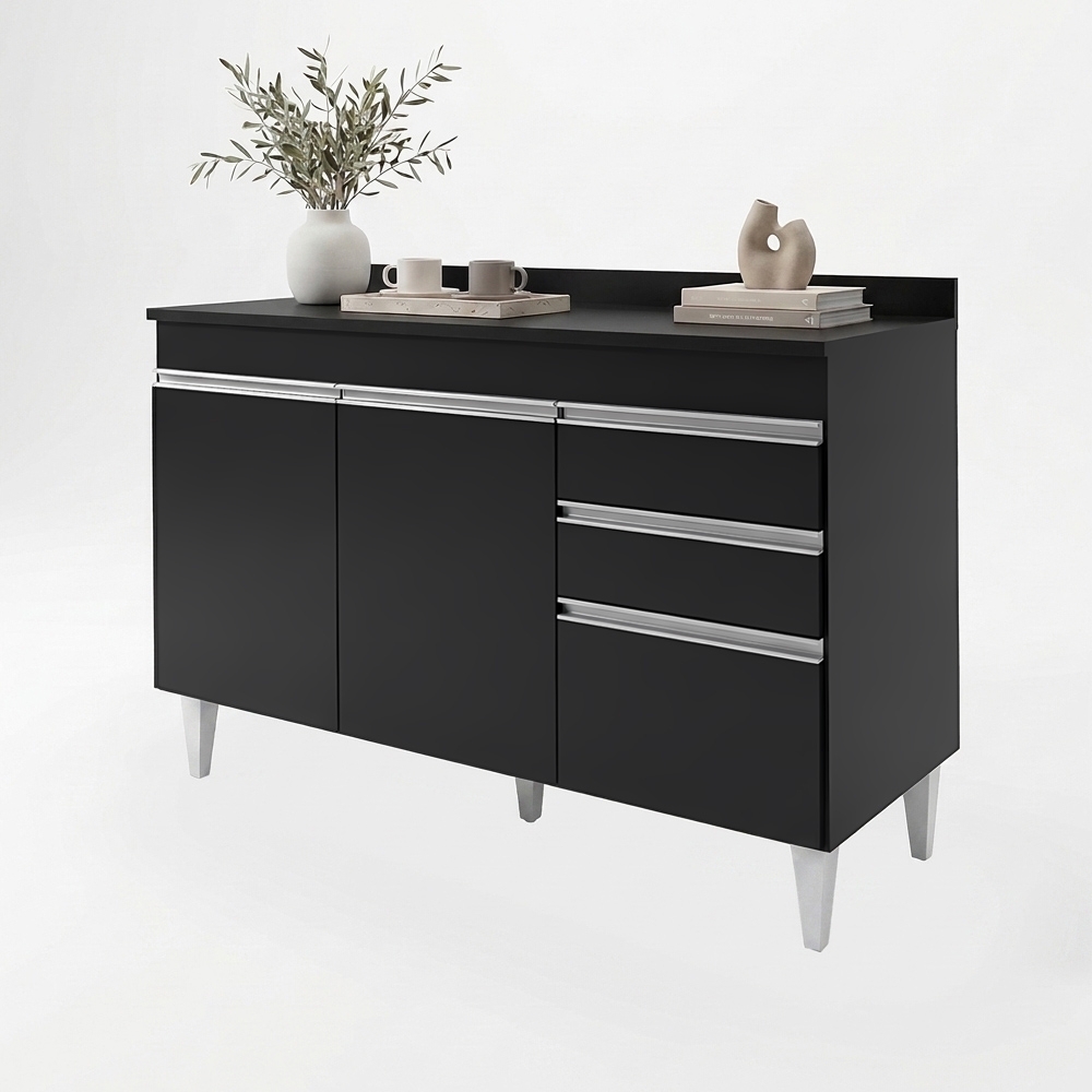 Balcão Gabinete para pia com Tampo 120cm Michigan Preto - Lumil