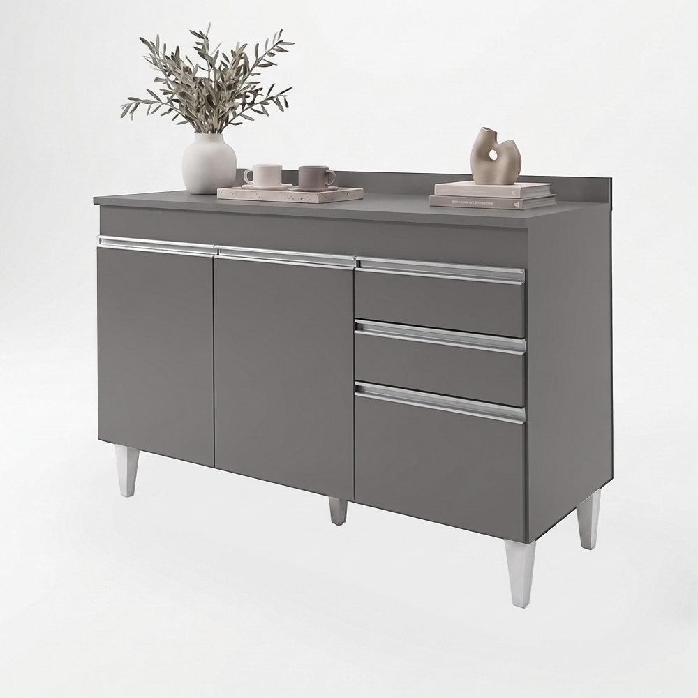 Balcão de Cozinha Para Pia Com Tampo 120cm Michigan Cinza   - Lumil