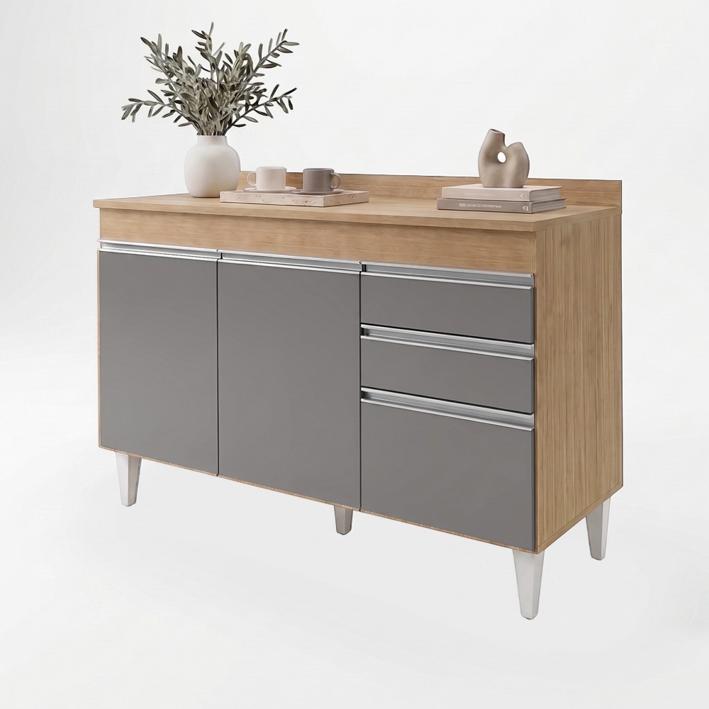 Balcão Gabinete para pia com Tampo 120cm Michigan Cast/Cinza - Lumil