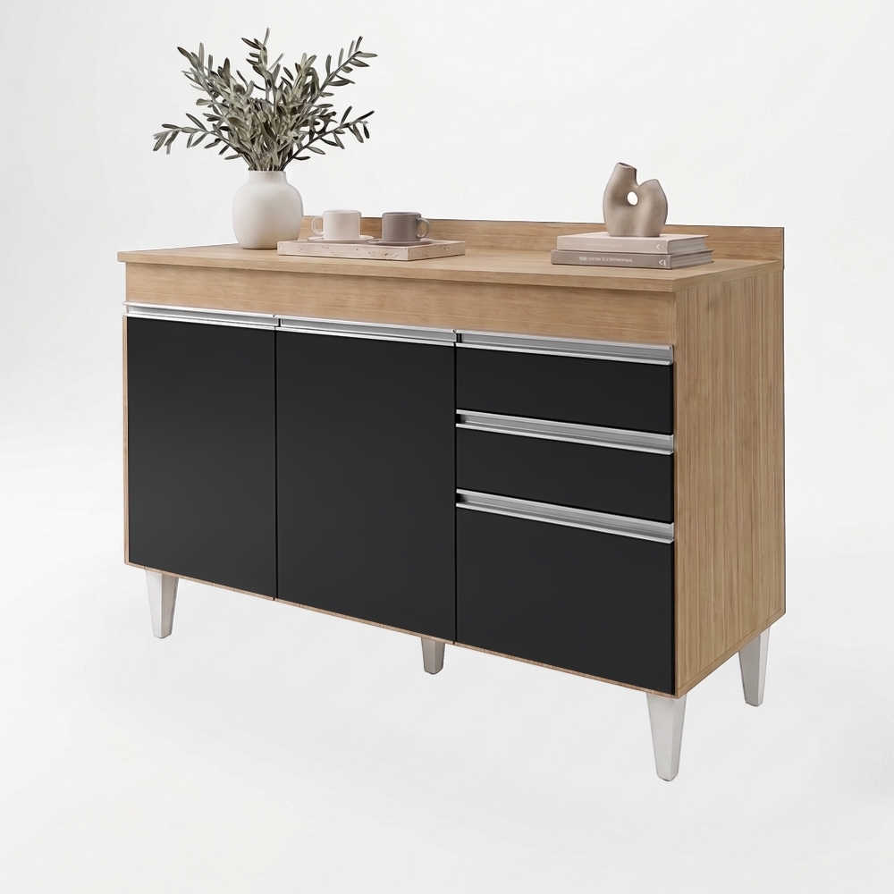 Balcão Gabinete para pia com Tampo 120cm Michigan Cast/Preto - Lumil