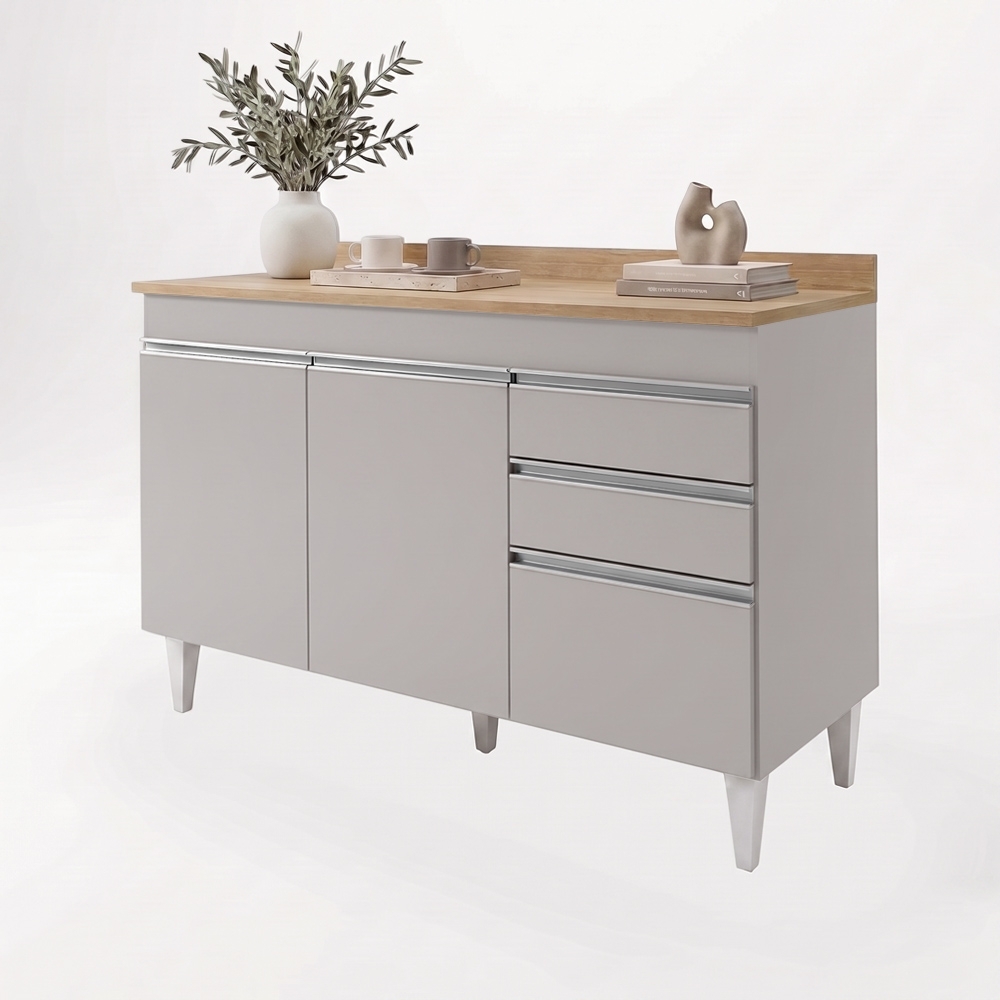 Balcão de Cozinha Para Pia 120cm com Tampo Michigan Cinza Claro/Castanho - Lumil