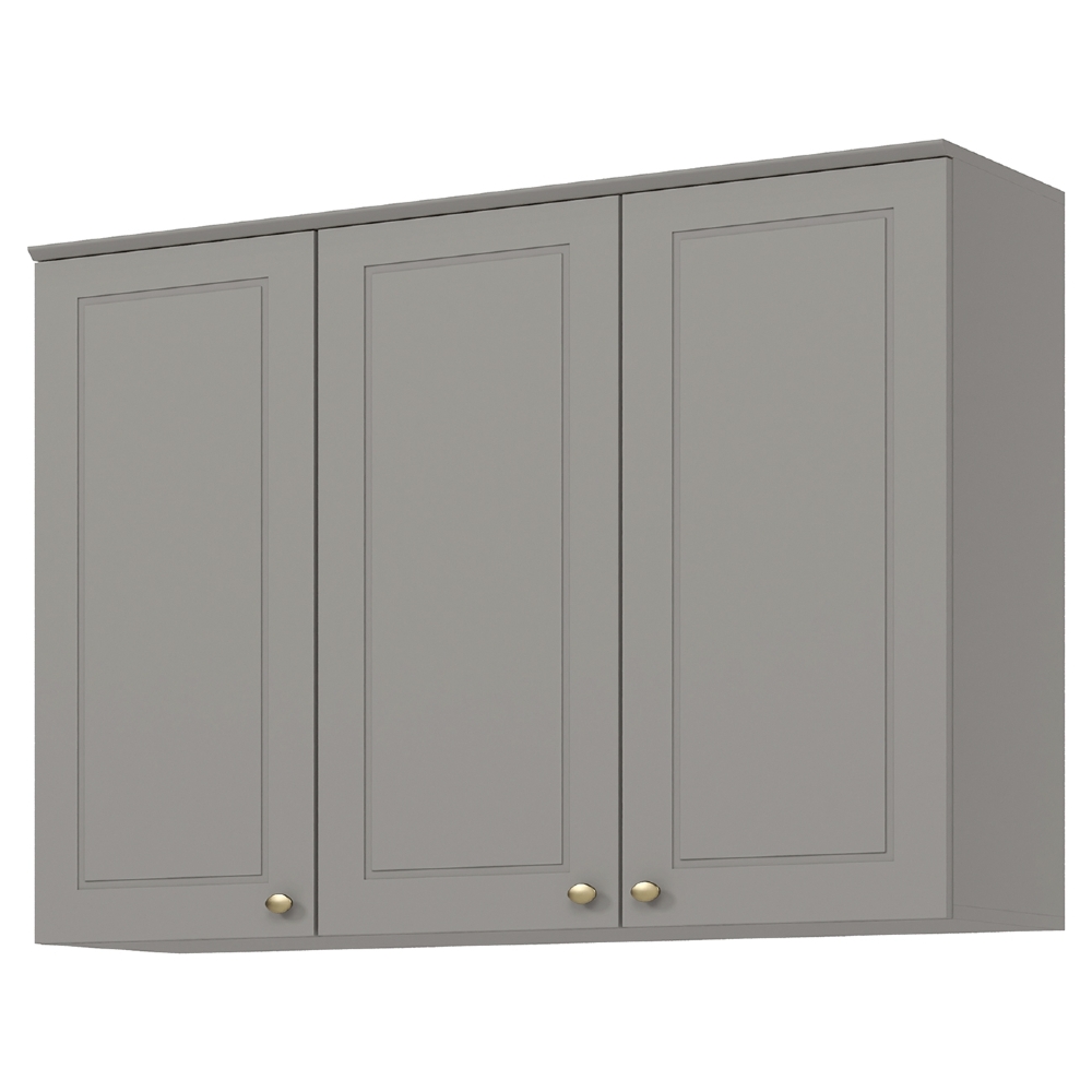 Armário de Cozinha Aéreo 120cm 3 Portas Americana Cinza - Henn