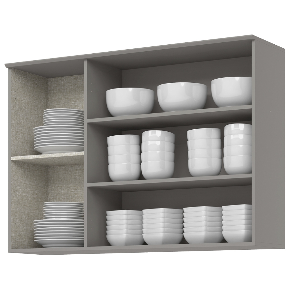 Armário de Cozinha Aéreo 120cm 3 Portas Vidro Americana Cinza - Henn