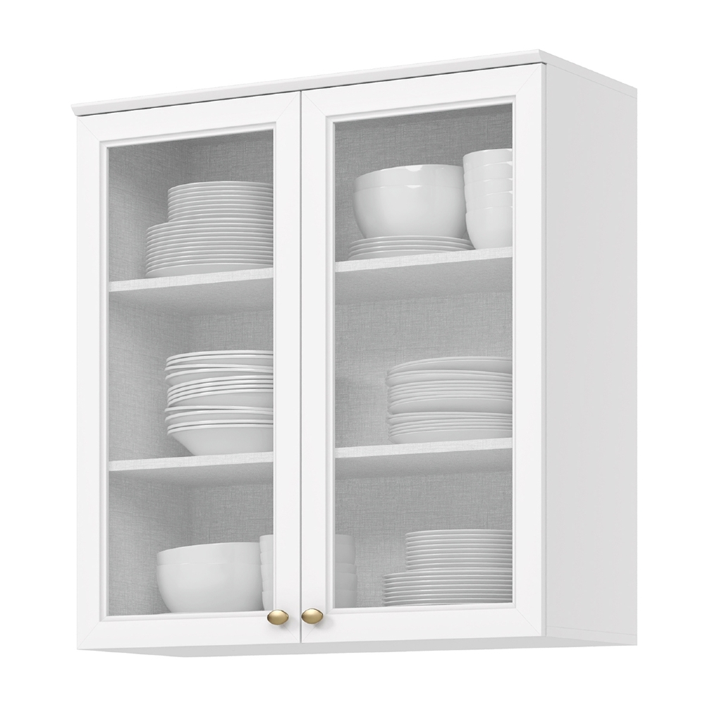 Armário de Cozinha Aéreo 80cm 2 Portas Vidro Americana Branco - Henn