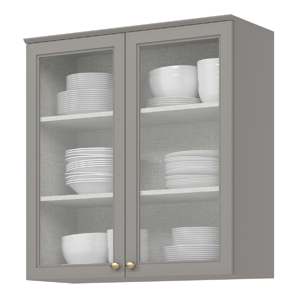 Armário de Cozinha Aéreo 80cm 2 Portas Vidro Americana Cinza - Henn
