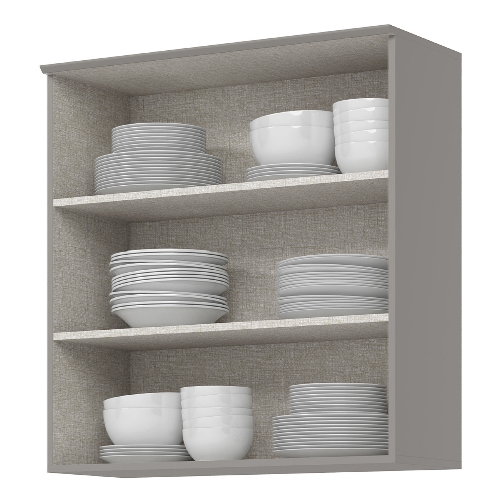 Armário de Cozinha Aéreo 80cm 2 Portas Vidro Americana Cinza - Henn