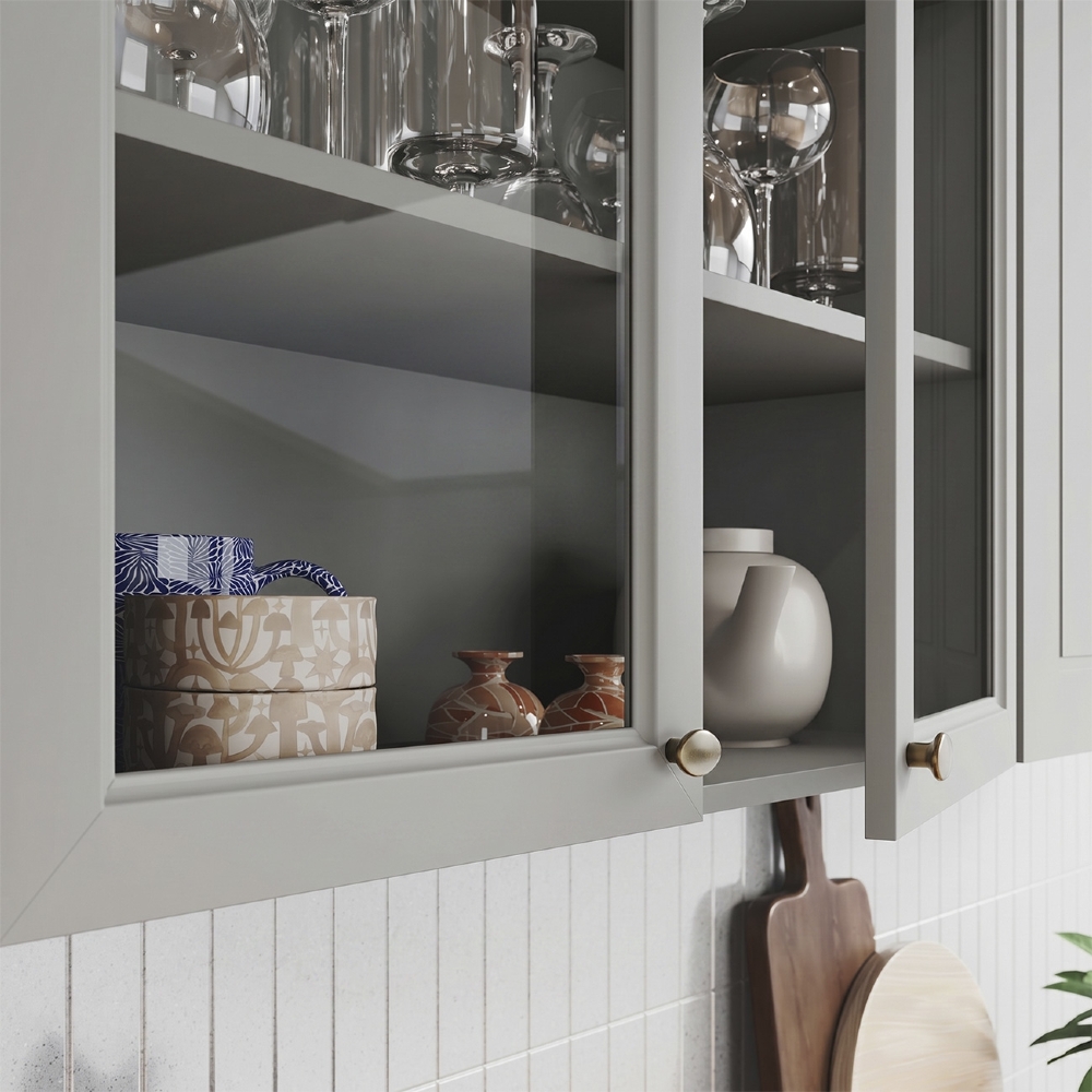 Armário de Cozinha Aéreo 80cm 2 Portas Vidro Americana Cinza - Henn