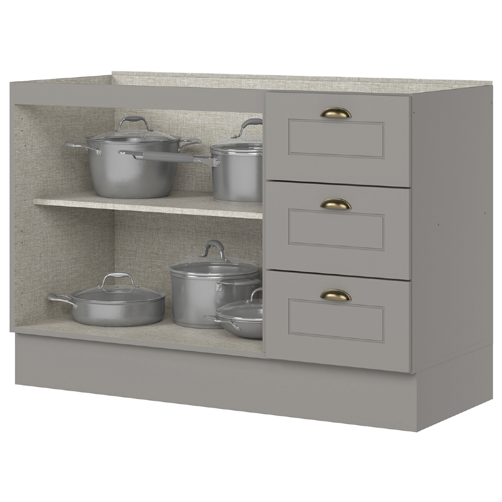 Balcão de Cozinha Para Pia 120cm Sem Tampo Americana Cinza - Henn