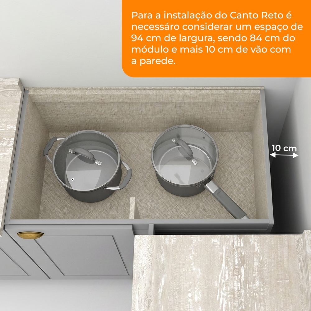 Balcão de Cozinha Canto Reto 84cm Sem Tampo Americana Cinza - Henn