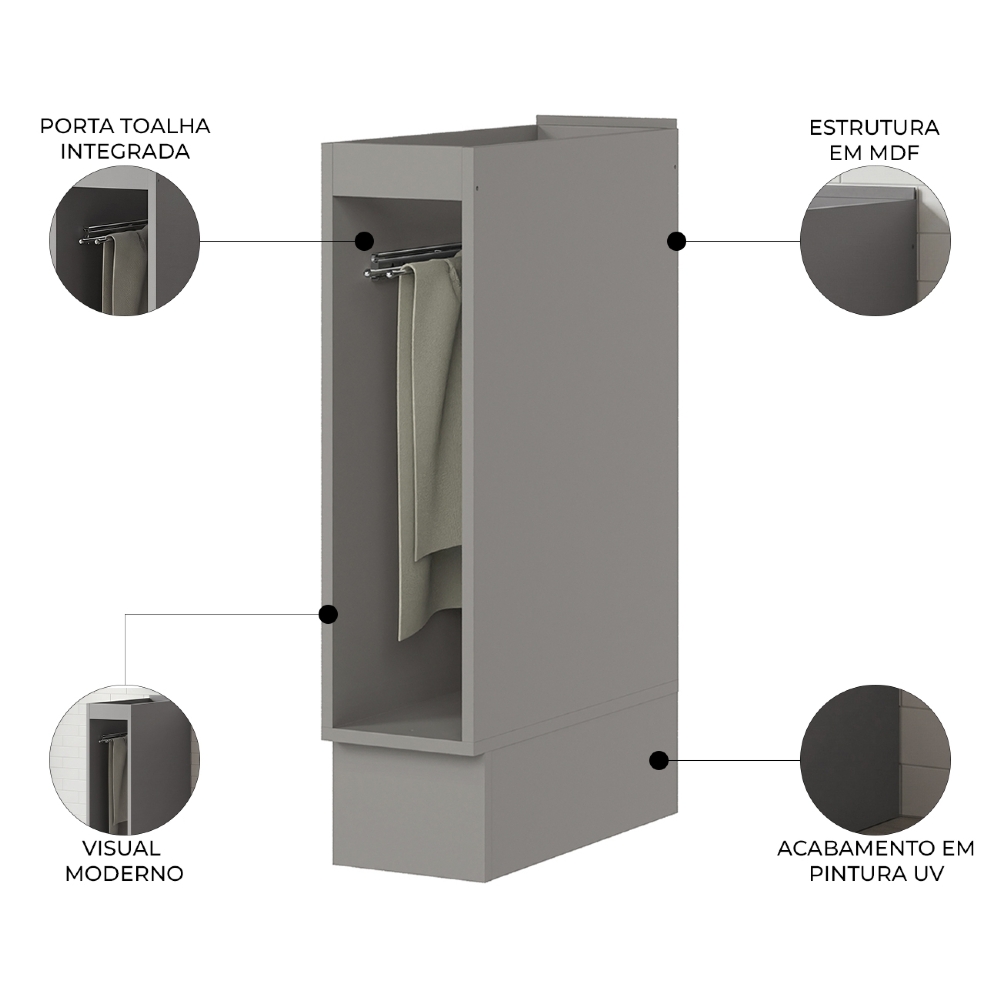 Balcão de Cozinha 20cm Porta Toalha Sem Tampo Americana Cinza - Henn