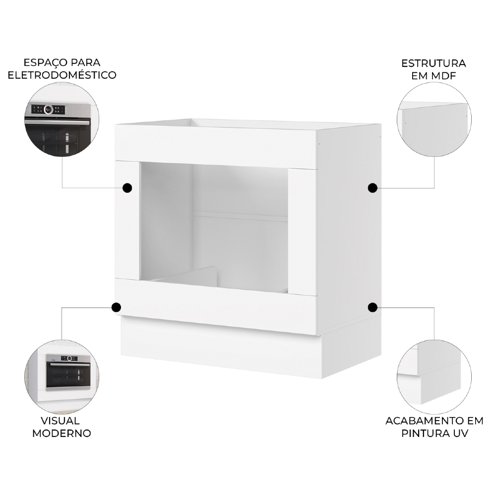 Balcão Cozinha 80cm Para Forno Elétrico Sem Tampo Americana Branco - Henn