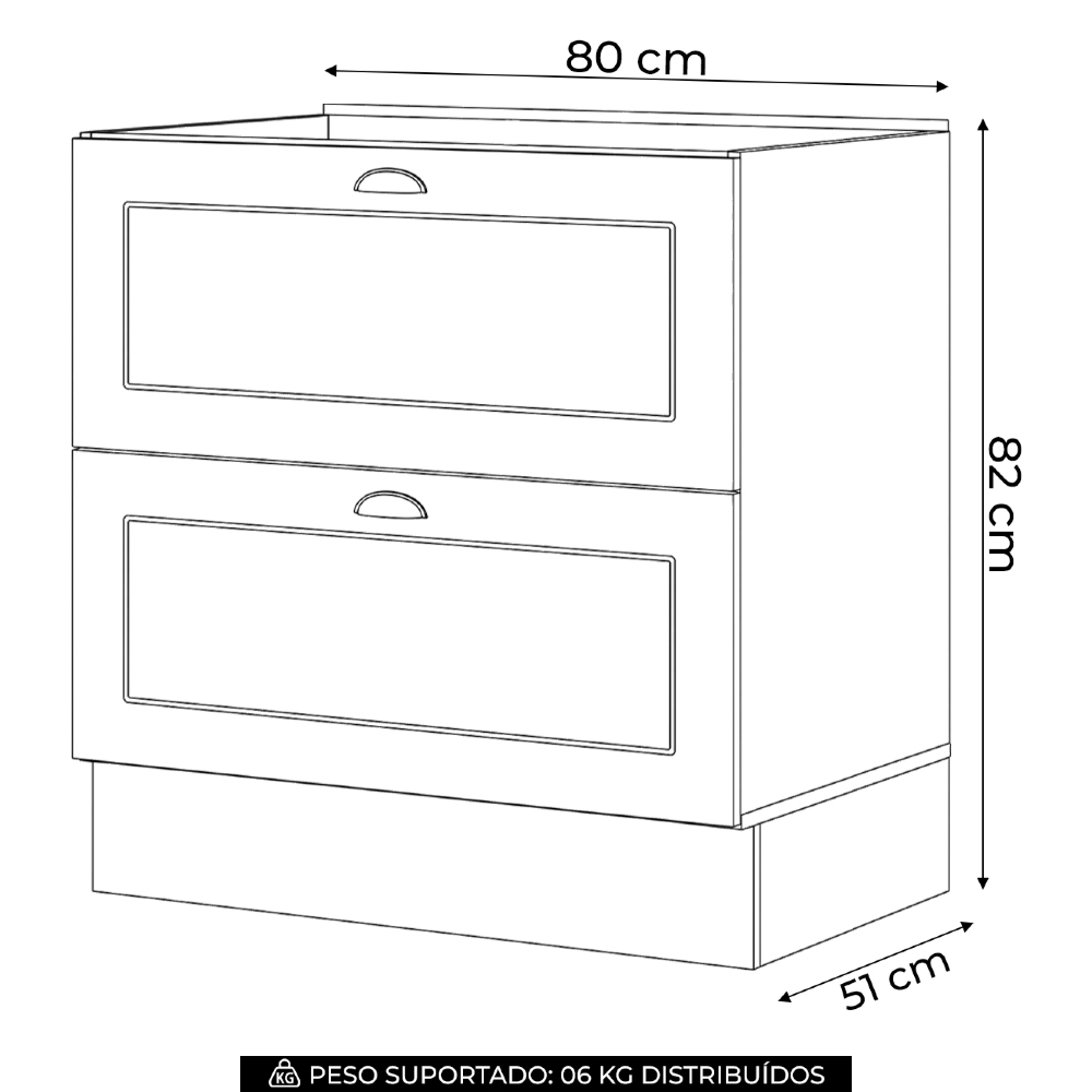Balcão de Cozinha 80cm 2 Gavetas Sem Tampo Americana Branco - Henn
