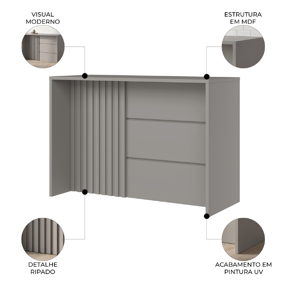 Bancada Para Cozinha Ilha 146cm Gourmet Americana Cinza - Henn