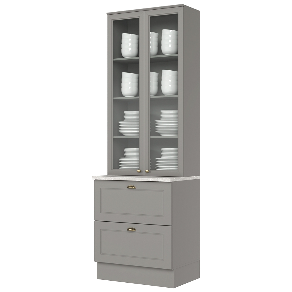Cristaleira 72cm 2 Portas Vidro Americana Cinza - Henn