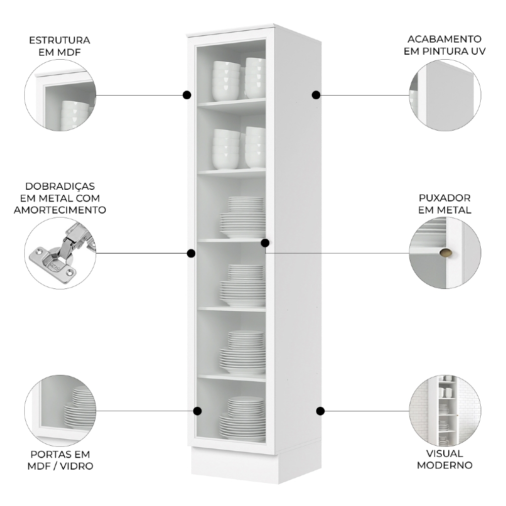 Cristaleira 1 Porta Vidro 50cm 100% MDF Americana Branco - Henn