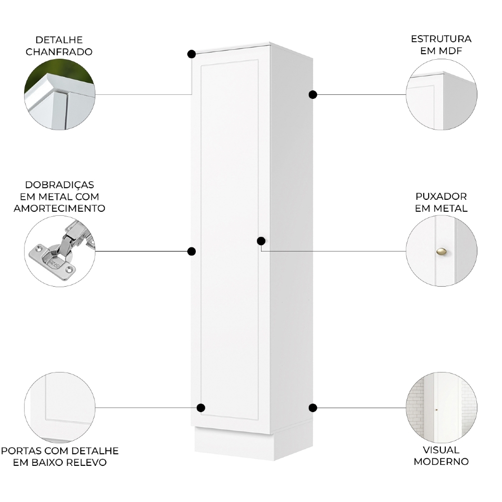 Paneleiro de Cozinha 50cm 1 Porta 100% MDF Americana Branco - Henn