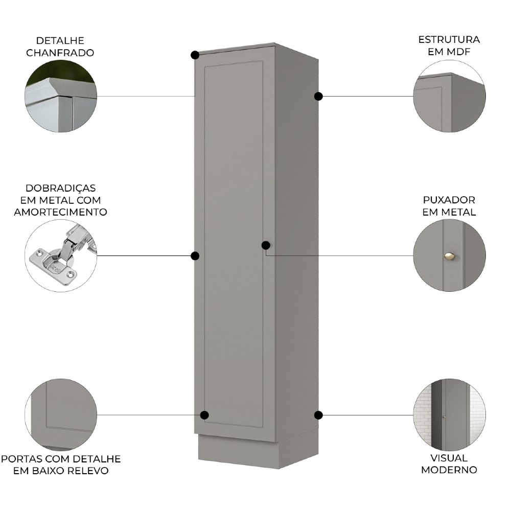 Paneleiro de Cozinha 50cm 1 Porta 100% MDF Americana Cinza - Henn