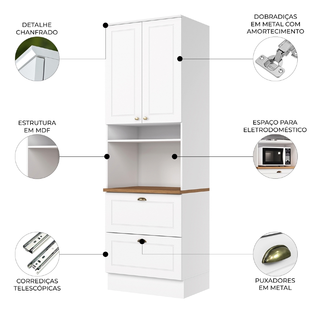 Paneleiro Torre Quente 69cm 2 Portas 100% MDF Americana Branco/Nature - Henn