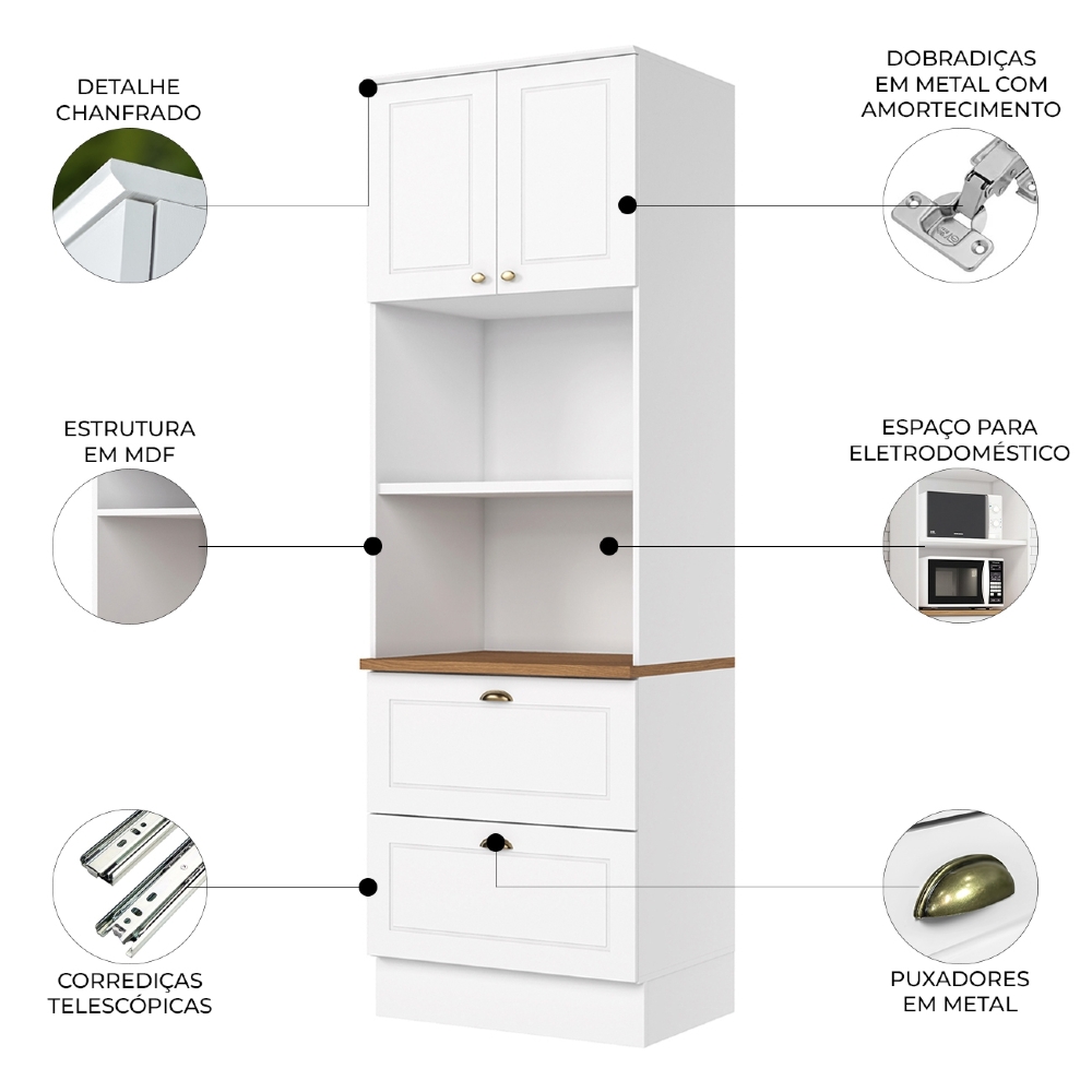Paneleiro Torre Quente 69cm 2 Nichos 100% MDF Americana Branco/Nature - Henn