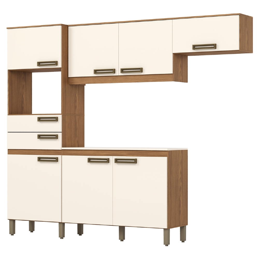 Armário Cozinha Compacta 225cm 7 Portas Elos Nature/Off B07 - Mpozenato