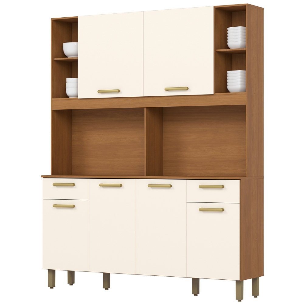 Armário Cozinha Compacta 161cm 6 Portas Átria Nature/Off B07 - Mpozenato