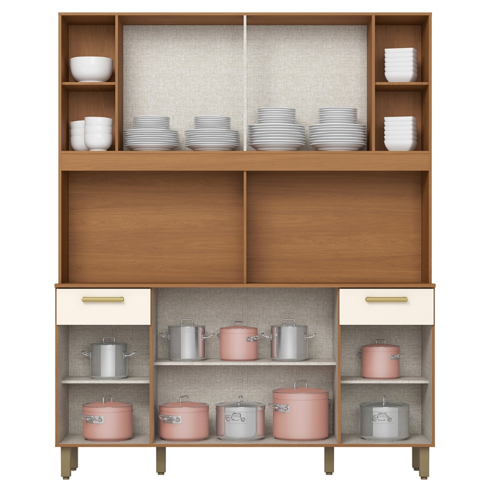 Armário Cozinha Compacta 161cm 6 Portas Átria Nature/Off B07 - Mpozenato