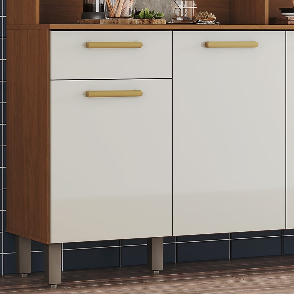 Armário Cozinha Compacta 161cm 6 Portas Átria Nature/Off B07 - Mpozenato